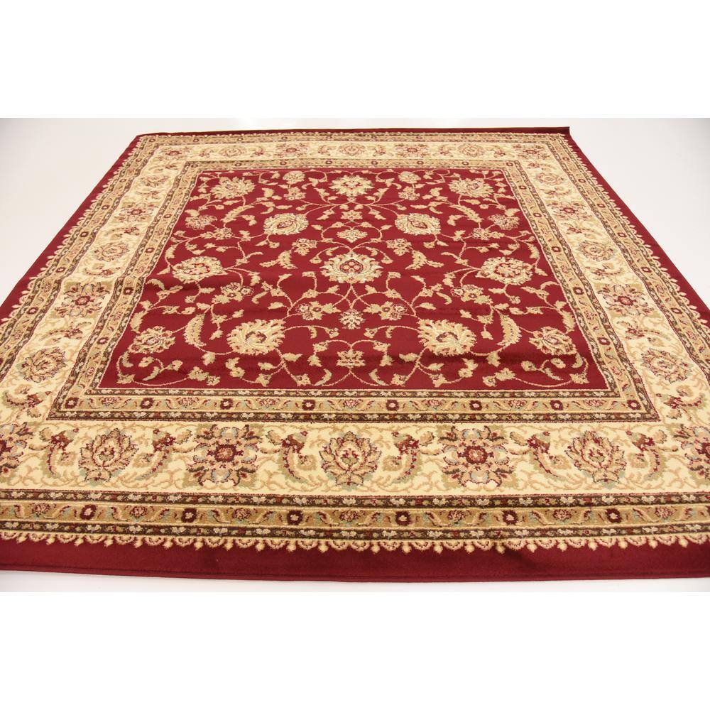 Elegant Red Square Synthetic Floral 8' Indoor Area Rug