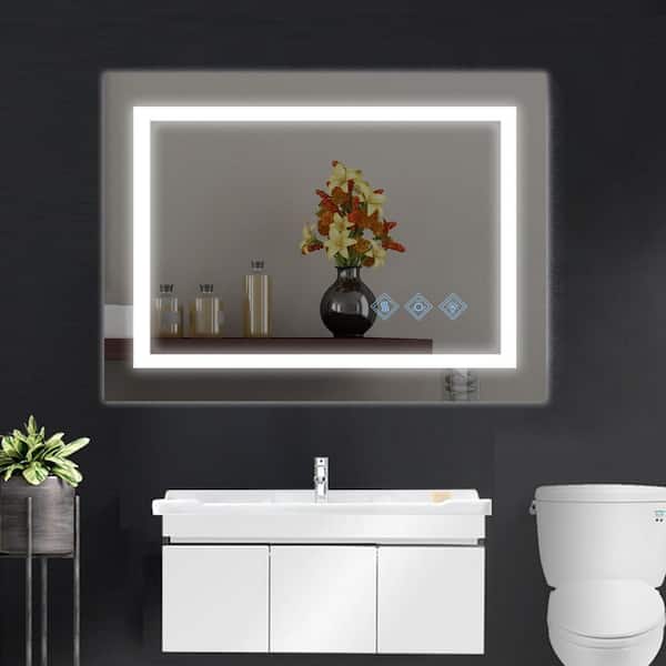 FAMYYT 48 in. W x 36 in. H Rectangular Frameless 3 Colors Dimmable LED Anti-Fog Memory Wall Mount Bathroom Vanity Mirror