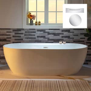 72 in. x 35.375 in. Acrylic FlatBottom Soaking Bathtub with Center Drain in White with Chrome