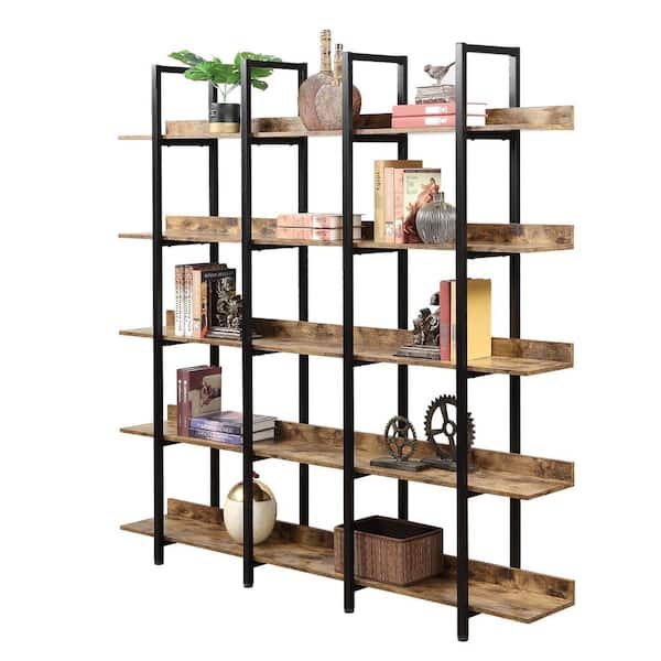 Polibi 70.87 in. H Brown Vintage Industrial Style 5-Shelf Bookcase