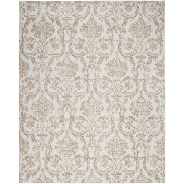 Jubilant Ivory Beige 4 ft. x 6 ft. Damask Transitional Area Rug