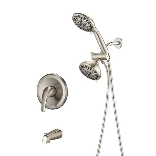 Lukvuzo Single Handle 3-Spray Tub and Shower Faucet 1.8 GPM in. Brushed Nickel Balance Valve Included