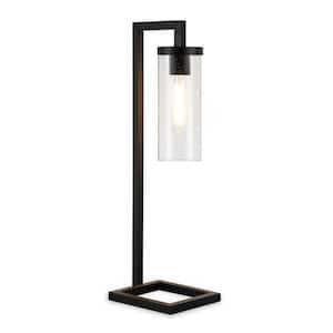Malva 26 in. Blackened Bronze Table Lamp with Seeded Glass Shade