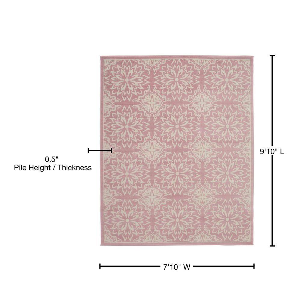 Ivory and Pink Floral Synthetic 8' x 10' Rectangular Rug