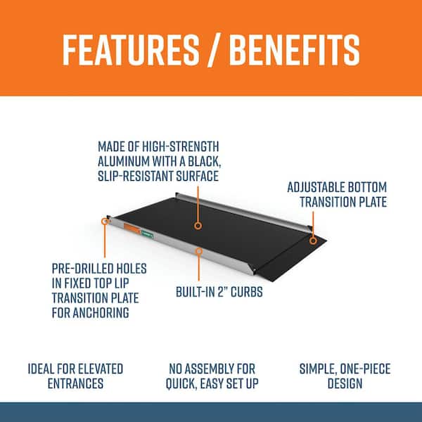 GATEWAY 3G 6 ft. Aluminum Solid Surface Black Wheelchair Ramp