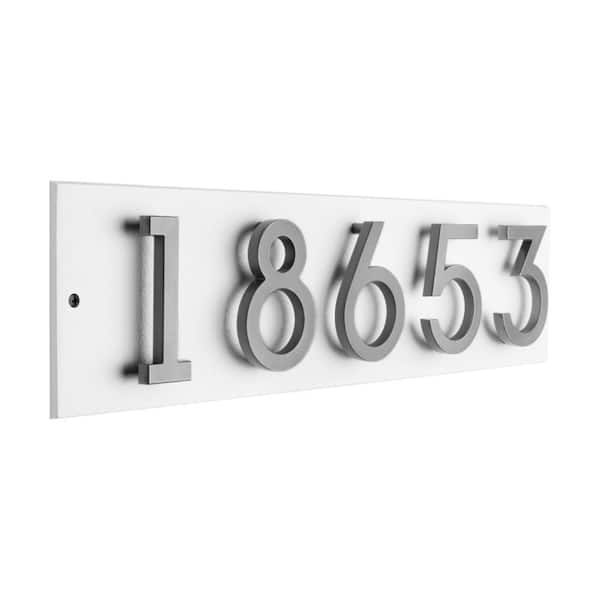 Floating Stand-Off 5-Number Horizontal Sign White with Silver Modern Font Numbers
