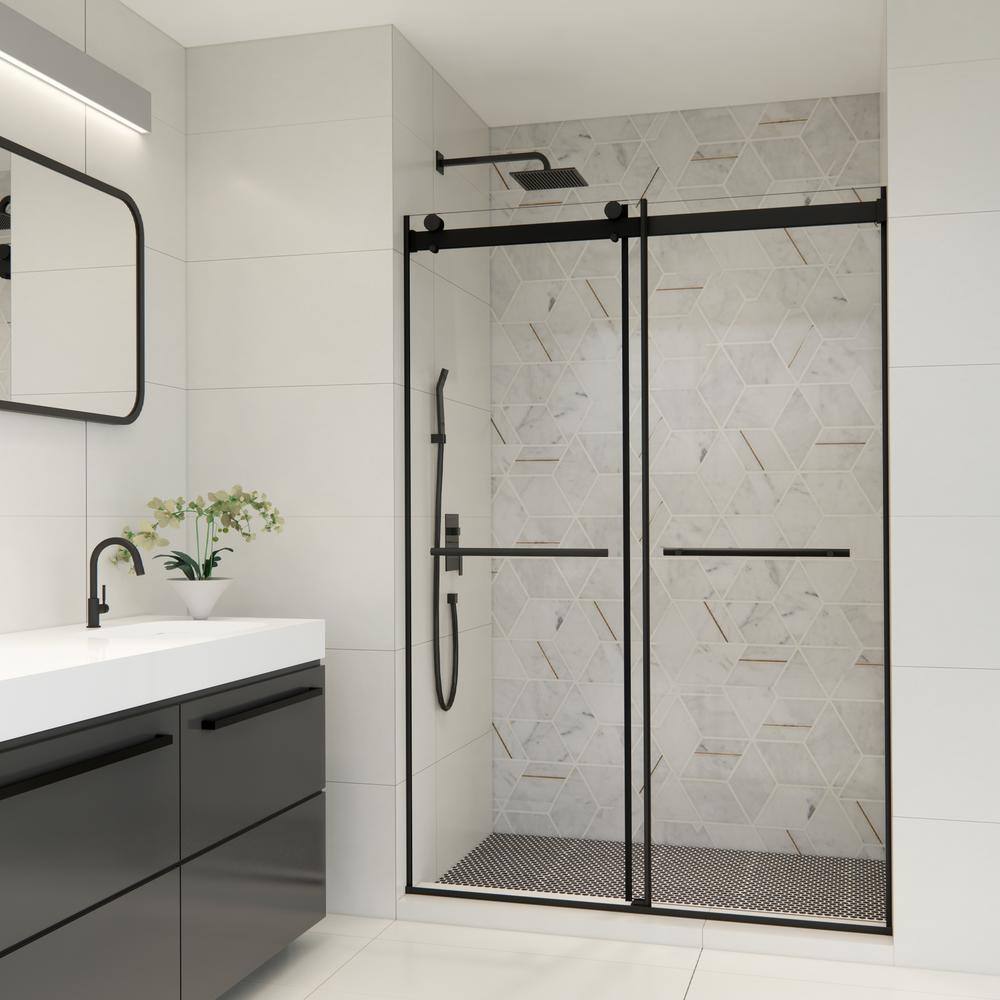 Belizzi 52" Matte Black Frameless Shower Door with Clear Glass