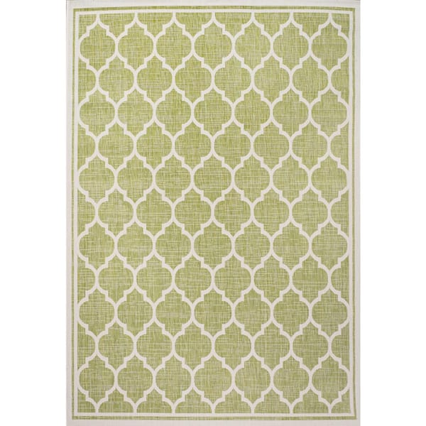 Green/Cream 5 ft. x 8 ft. Trebol Moroccan Trellis Textured Weave Indoor/Outdoor Area Rug