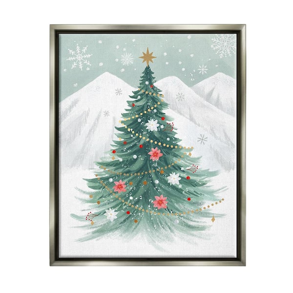 Stupell Industries Subtle Christmas Tree in Snow by Sharon Lee 1-Piece Floater Frame Graphic Print Nature Poster Art Print 21 in. x 17 in.