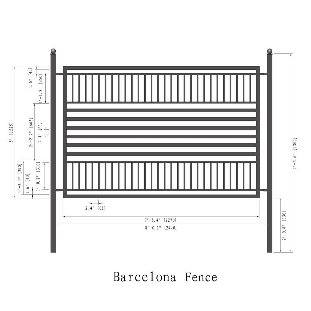 Barcelona Style Black Steel 8x5 ft Garden Fence