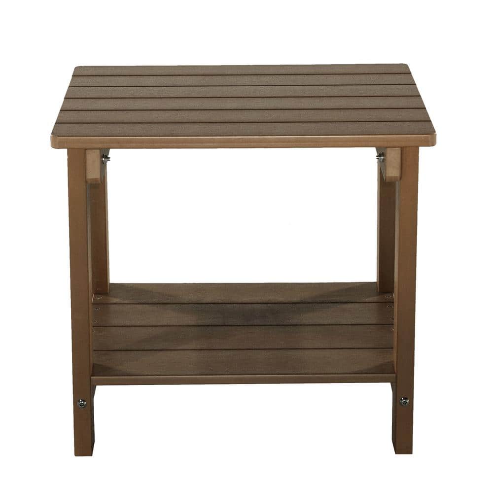 Brown Rectangular Polystyrene Outdoor Side Table for Deck, Backyards, Lawns