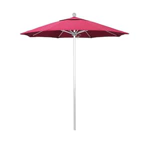 7.5 ft. Silver Aluminum Commercial Market Patio Umbrella with Fiberglass Ribs and Push Lift in Hot Pink Sunbrella