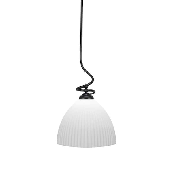 Unbranded Royale 100-Watt 1-Light Matte Black Shaded Pendant Light with 14 in. Opal Frosted Glass Shade, No Bulb Included