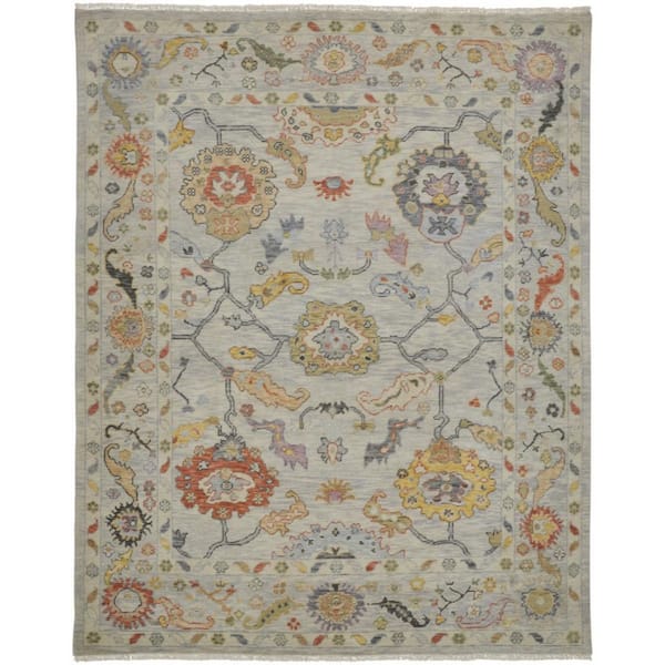 Gray, Red, Yellow Oriental 9 ft. x 13 ft. Area Rug