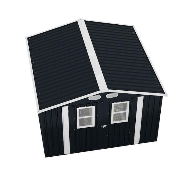 8 ft. W x 8 ft. D Metal Shed with 4 Daylight Windows Lockable Doors, A Practical (64 sq. ft. )