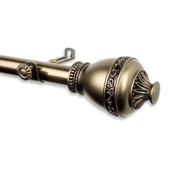 Rod Desyne 120 in. - 170 in. Telescoping Single Curtain Rod Kit in Antique Brass with Amelie Finial