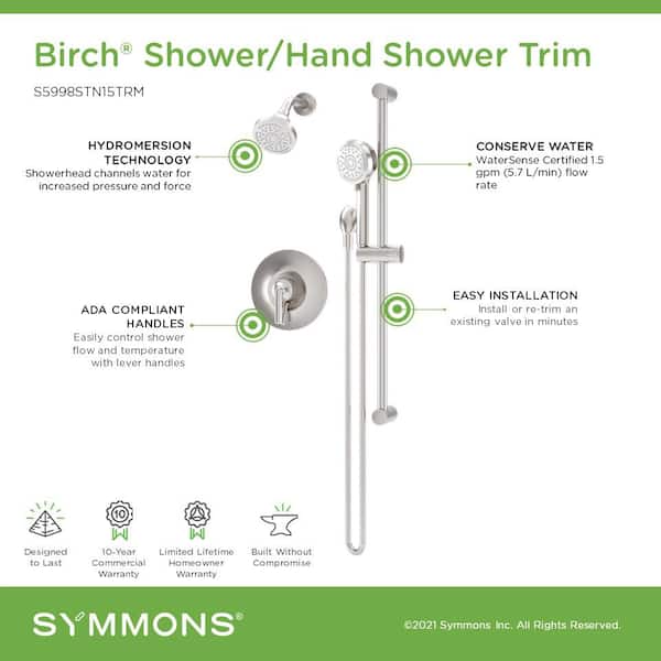 Symmons Birch Wall Mount 1-Handle 1-Spray Dual Fixed and Handheld
