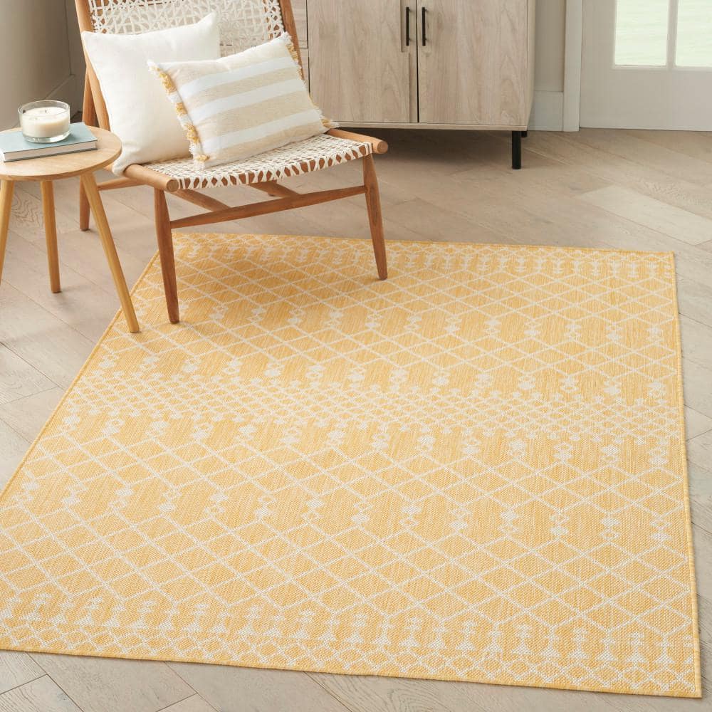 Yellow Moroccan Trellis Synthetic Flatweave Rug 4' x 6'
