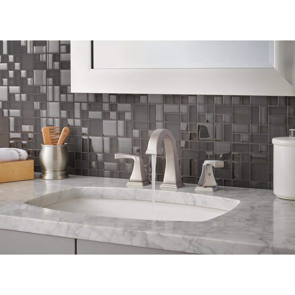 Modern Art Deco Inspired Stainless Steel Widespread Bathroom Faucet