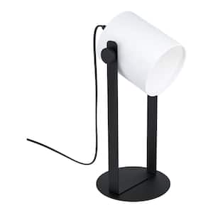 Burbank 9.17 in. W x 16.93 in. H 1-Light Black Table Lamp with White Fabric Shade