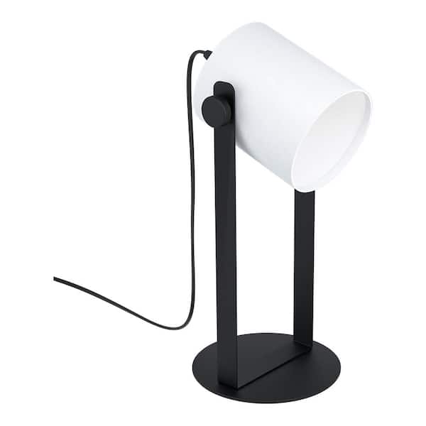 Eglo Burbank 9.17 in. W x 16.93 in. H 1-Light Black Table Lamp with White Fabric Shade