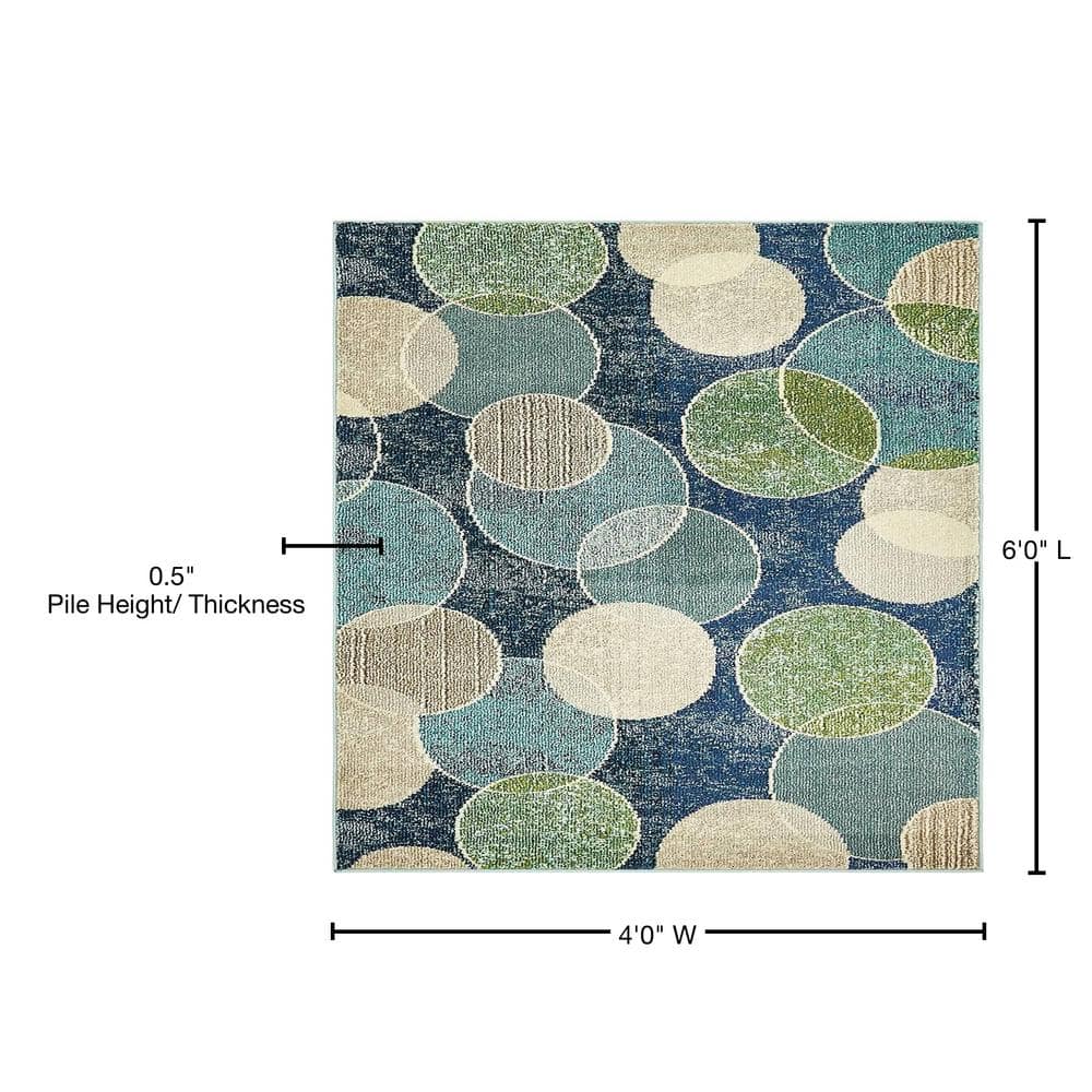 Navy Blue Abstract Synthetic 4' x 6' Stain-Resistant Rug