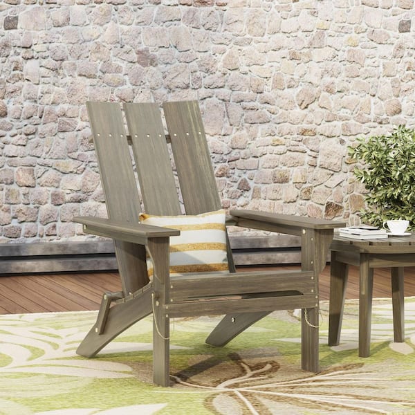 Acacia Wood Folding Adirondack Chair in Gray FGRY-zzy - The Home Depot