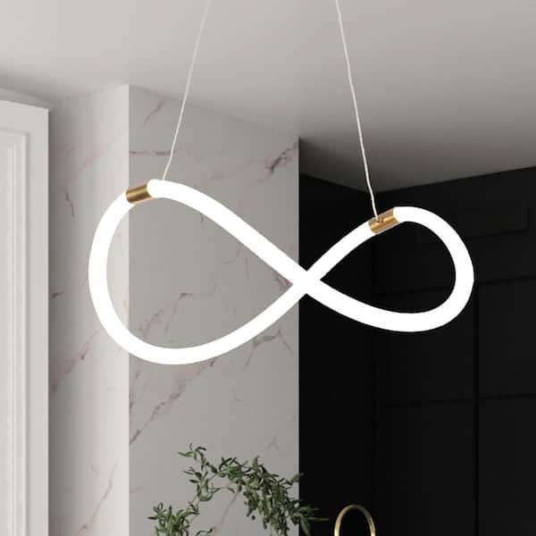 Zevni Contemporary 18-Watt 3045K 1-Light Integrated LED Round Chandelier, White Tube Pendant Light, Adjustable Shape