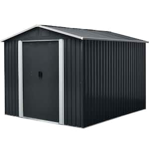 8 ft. x 10 ft. Outdoor Metal Storage Shed Garden Tool Room with Floor Base and Sliding Doors, Black (70 sq. ft.)