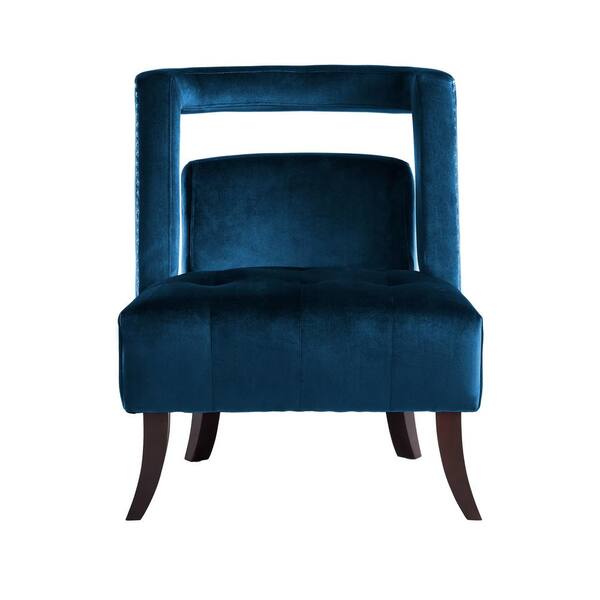 Inspired Home Salvador Navy Velvet Button Tufted Armless Slipper Chair with Open Back Style