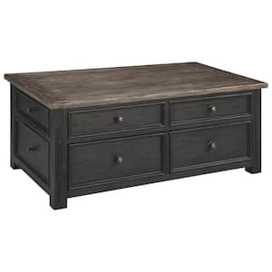 26 in. Black and Brown Rectangle Wood Top Coffee Table