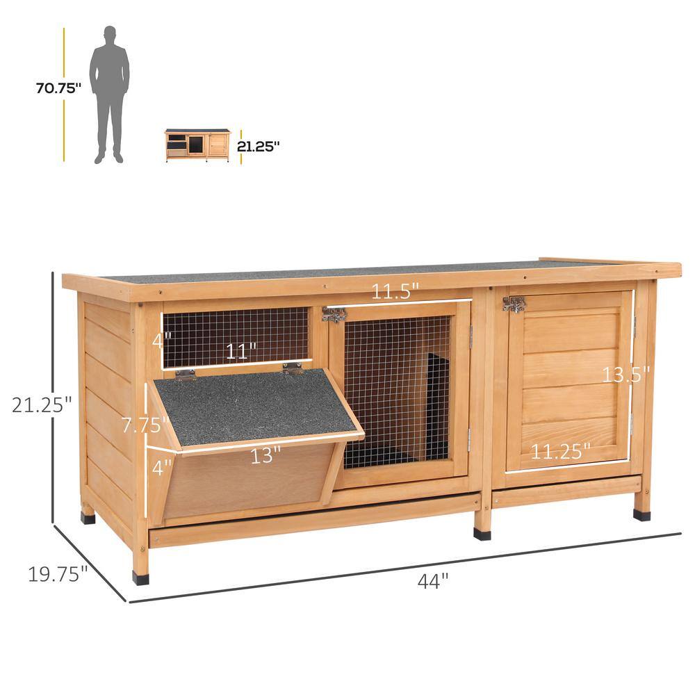 Natural Beige Wooden Rabbit Hutch with Waterproof Roof and Feeding Trough