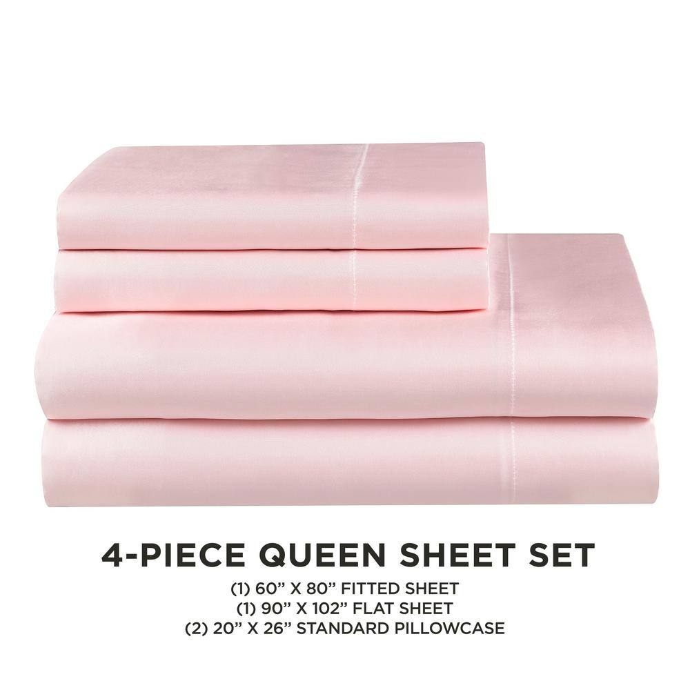 Heavenly Pink Queen Satin Bamboo Deep Pocket Sheet Set
