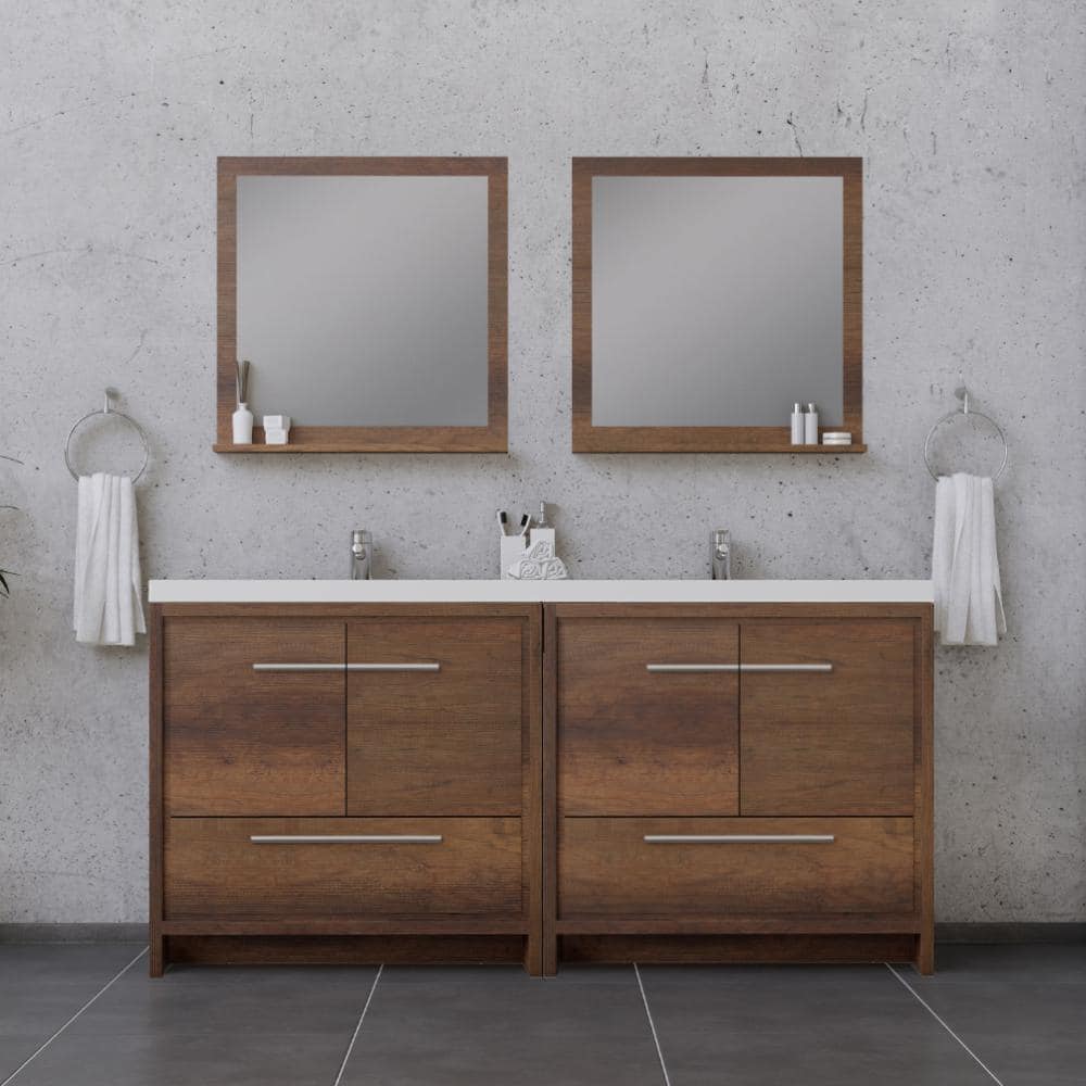 Rosewood Double Freestanding Bathroom Vanity with White Acrylic Sink
