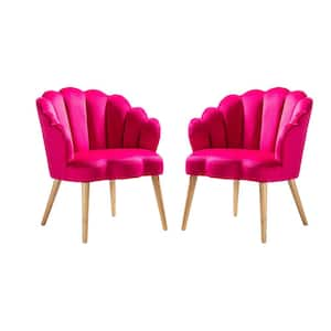 Flora Fushia Mid-century Modern Scalloped Tufted Velvet Barrel Chair with Wood Legs(Set of 2)