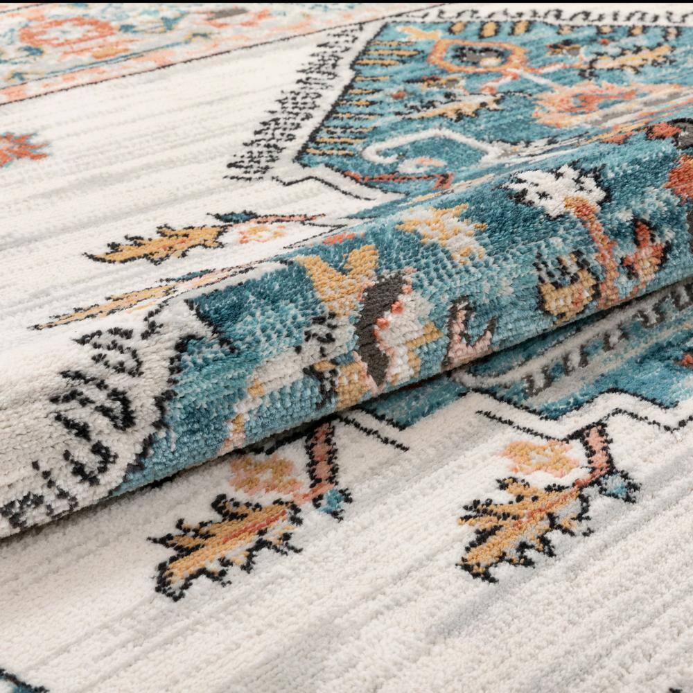 Oriental Blue Synthetic 5' x 7' Easy-Care Stain-Resistant Area Rug