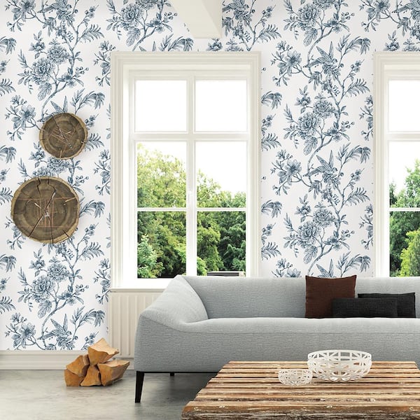 Jessamine Blue Floral Trail Paper Strippable Roll Wallpaper (Covers 56.4  sq. ft.)