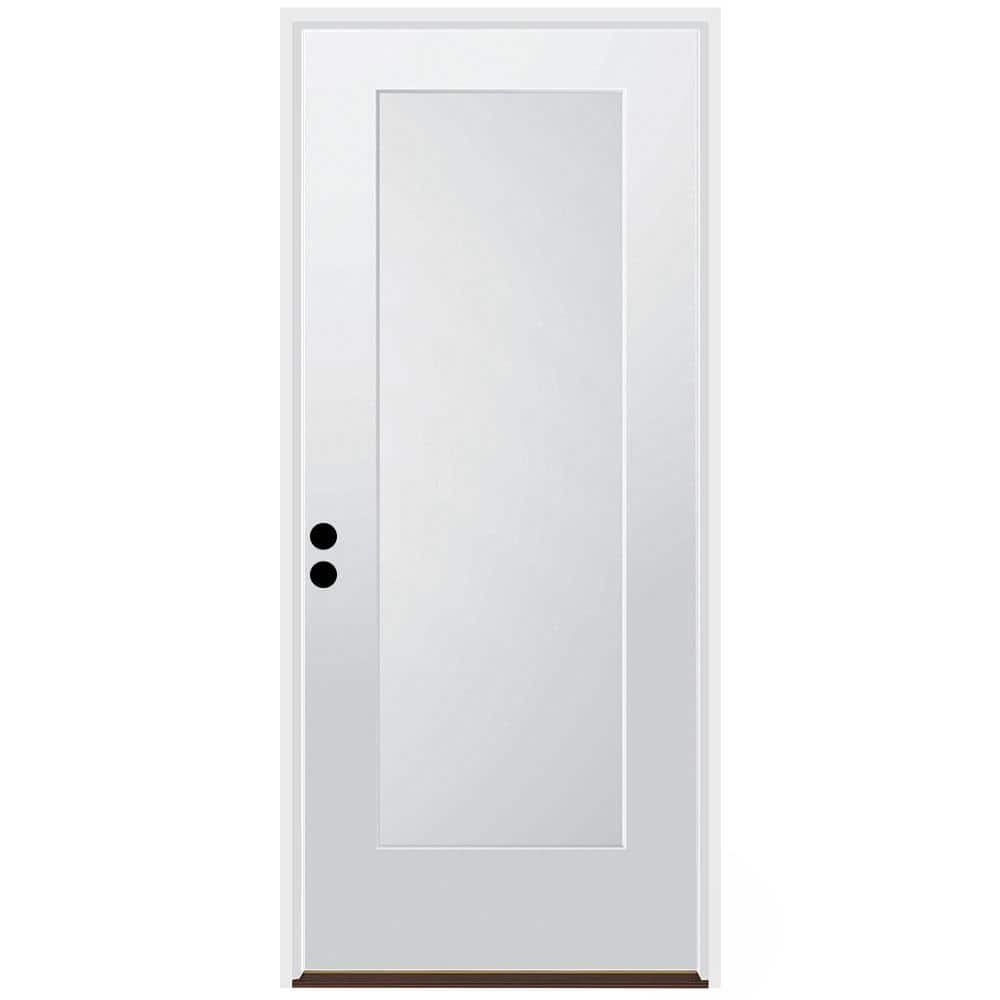 36 in. x 80 in. 1-Panel Right-Hand/Inswing Unfinished Primed White Fibergla