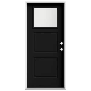 36 in. x 80 in. 2 Panel Left-Hand/Inswing 1/4 Lite Frosted Glass Black Steel Prehung Front Door