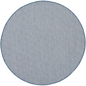 Courtyard Ivory Blue 5 ft. x 5 ft. Round Solid Geometric Contemporary Indoor/Outdoor Area Rug