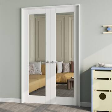 ARK DESIGN 48 in. x 80 in. 1-Lite Clear Glass Universal White Solid Core Wood Double French Door with Quick Assemble Jamb FR-1LTM-YT-48