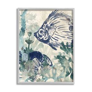 Abstract Seafloor Tropical Fish Distressed Coral By June Erica Vess Framed Print Animal Texturized Art 24 in. x 30 in.