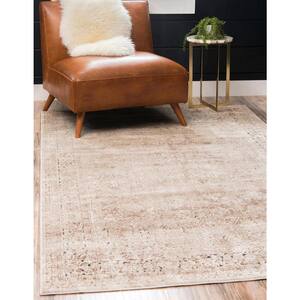 Unique Loom Modern Collection Distressed Indoor and Outdoor Area Rug Vintage Beige/Light Brown Abstract 8 x 10 ft High-Low Pile