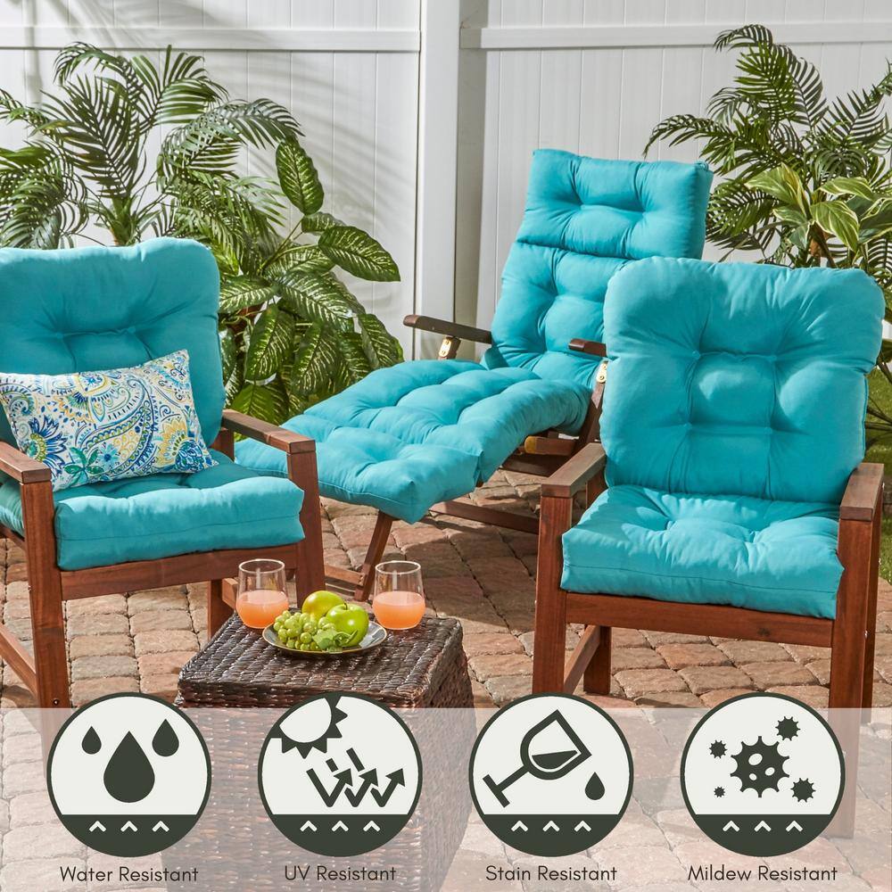 Teal Polyester Outdoor Reversible Tufted Chair Cushion