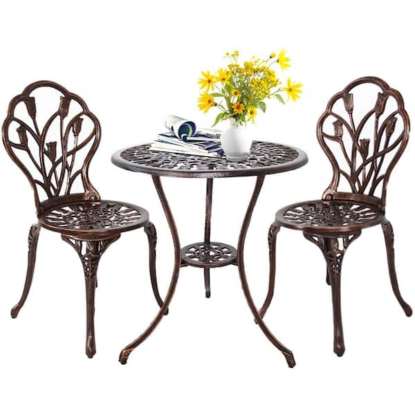 Tatayosi Bronze 3-Piece Cast Aluminum Outdoor Bistro Set with Round ...