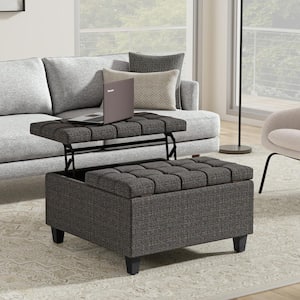 Harrison 30 in. Wide Transitional Square Small Coffee Table Storage Ottoman in Ebony Tweed Polyester