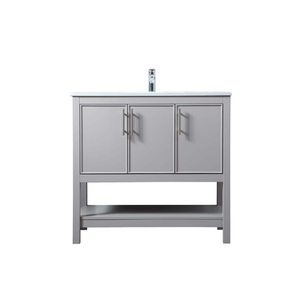 36 in. W x 19 in. D x 34 in. H Bath Vanity in Grey with Calacatta White Engineered Marble Top price history on PriceWatchPro