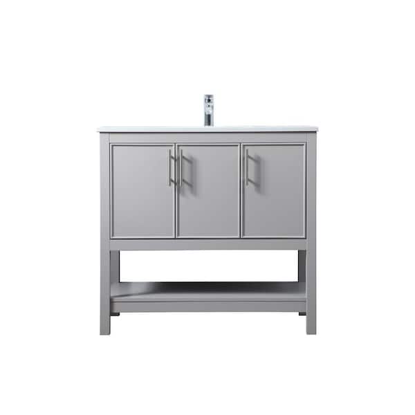 36 in. W x 19 in. D x 34 in. H Bath Vanity in Grey with Calacatta White Engineered Marble Top