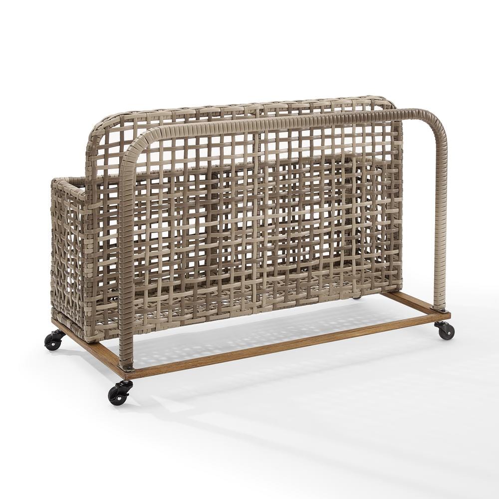 Distressed Gray and Brown Wicker Lockable Deck Box with Wheels