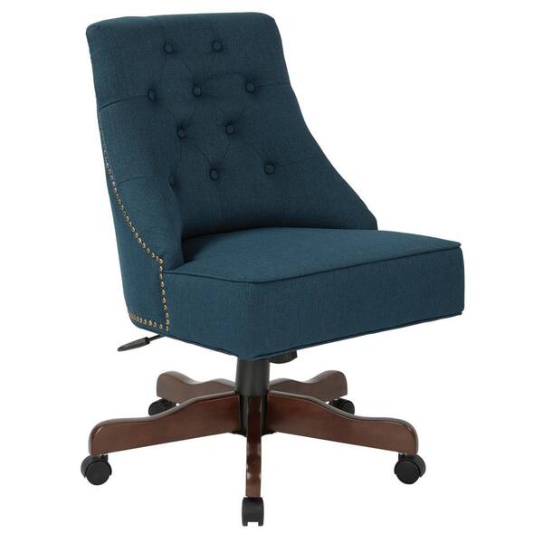 OSP Home Furnishings Rebecca Klein Azure Fabric Tufted Office Chair with Nail-Heads with Coffee Base